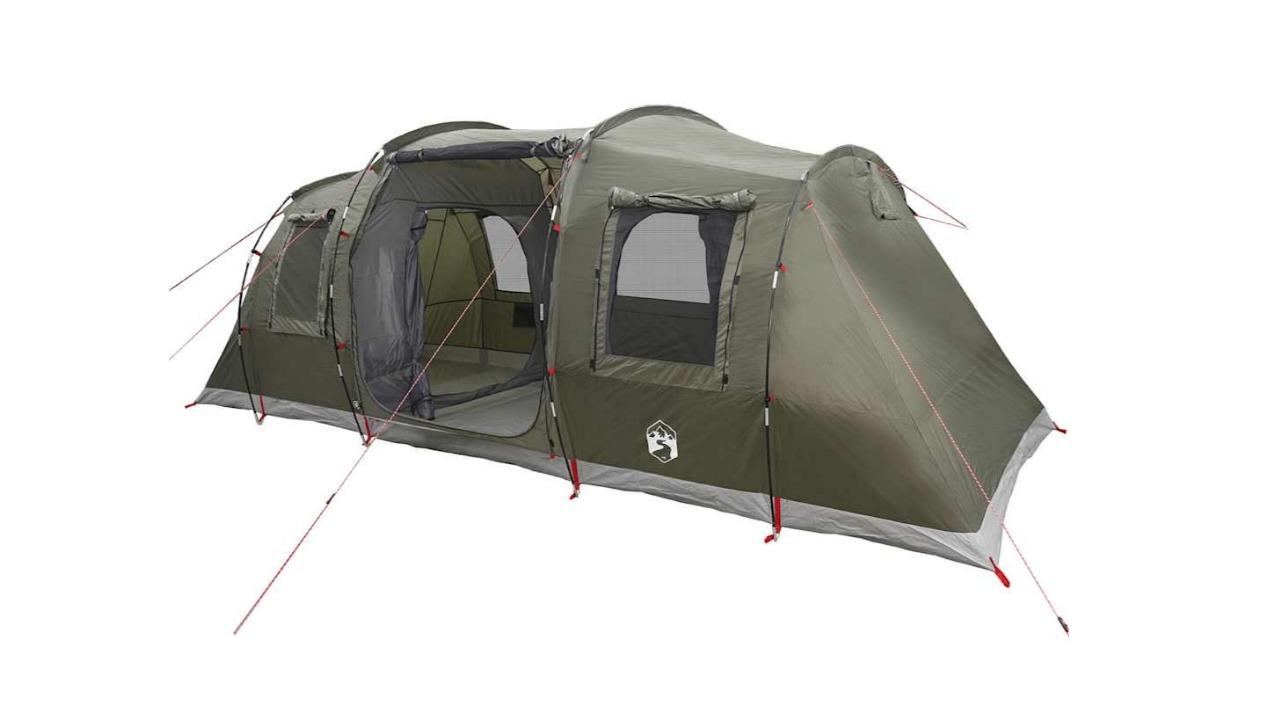 vidaXL 6-Person Waterproof Tunnel Family Tent - Olive Green