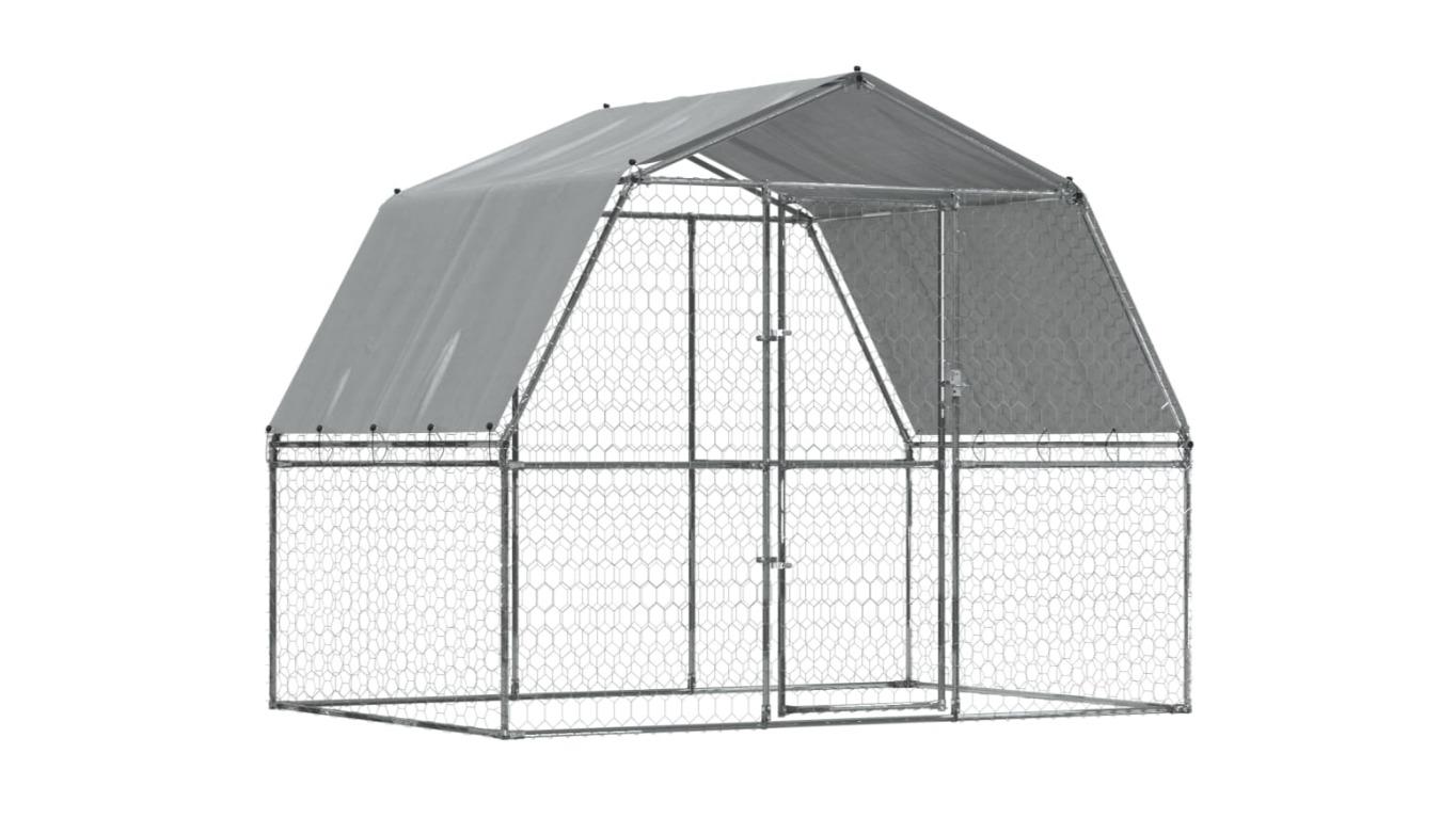 vidaXL 2 Piece Galvanised Steel Dog Cage with Roof and Door - Silver