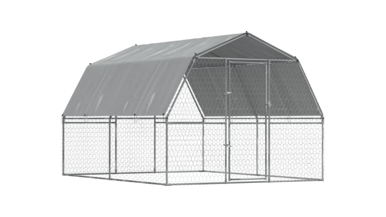 vidaXL Galvanised Steel 2 Piece Dog Cage with Roof and Door - Silver