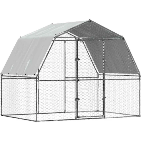 vidaXL Galvanised Steel 2 Piece Chicken Cage with Roof and Door - Silver