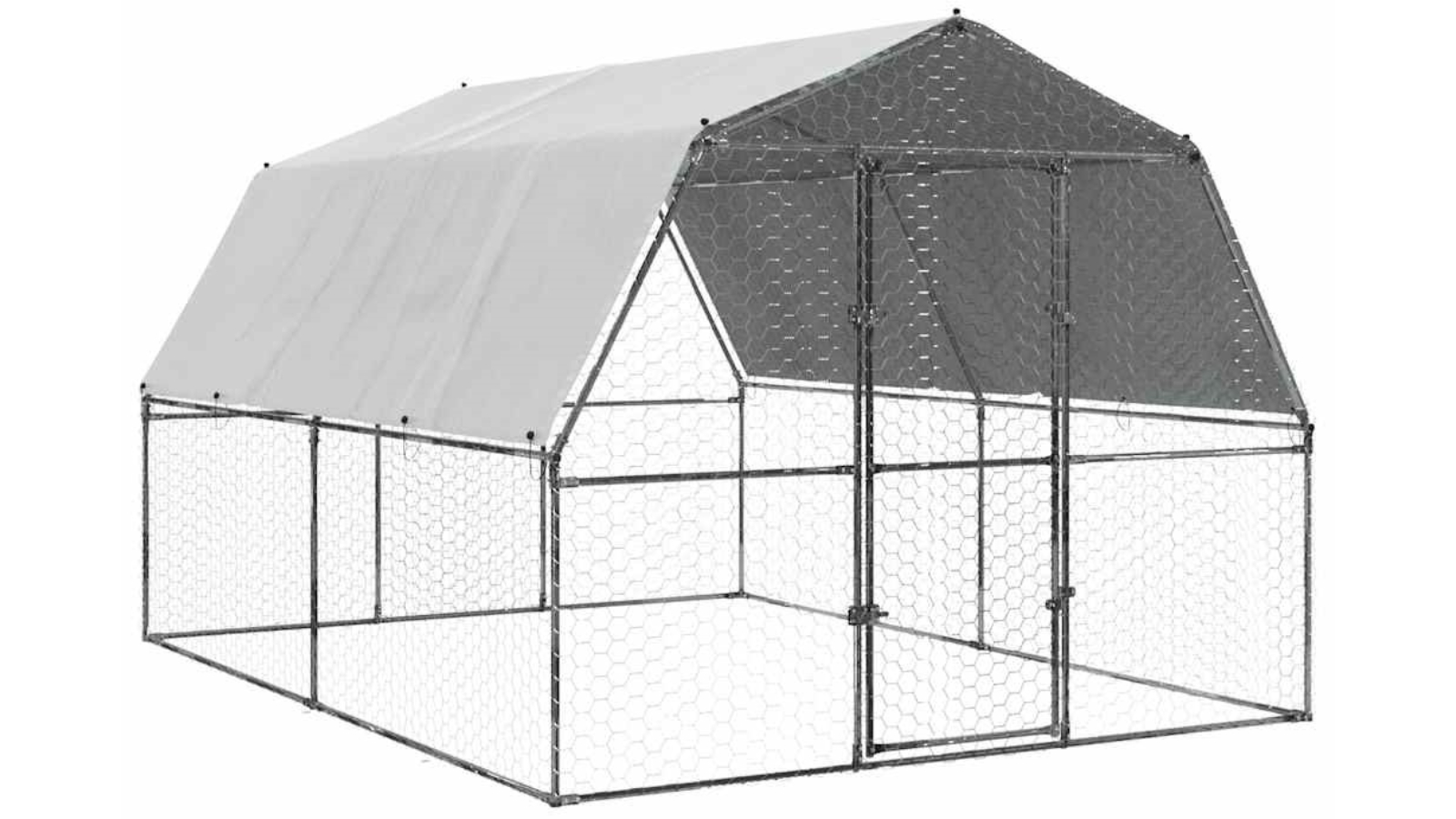 vidaXL 2 Piece Galvanised Steel Chicken Cage with Roof and Door - Silver