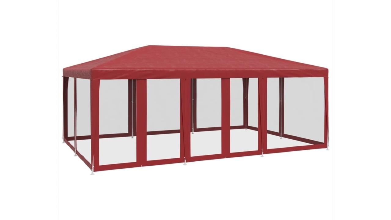 vidaXL HDPE 6 x 4metre Party Tent with 10 Mesh Sidewall - Red