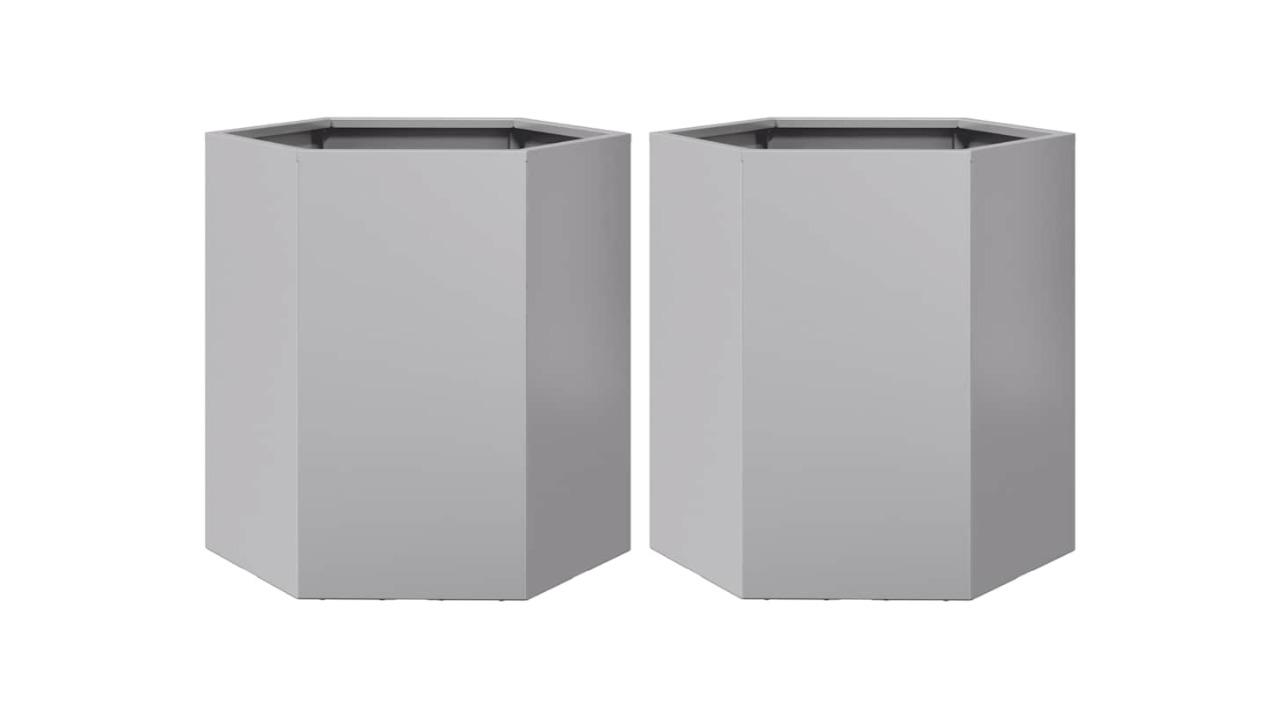 vidaXL 2 Piece 46 x 40 x 45cm Galvanized Steel Hexagon Garden Planter