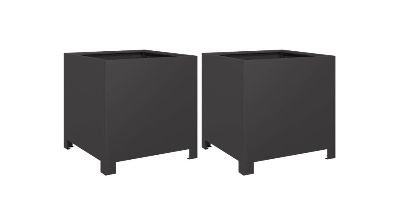 vidaXL 2 Piece 40 x 40 x 40cm Steel Garden Planter - Black