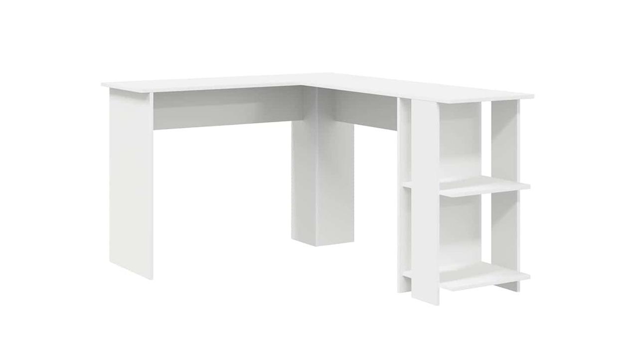 vidaXL White 140 x 113.5 x 75cm Corner Desk with Storage Shelf