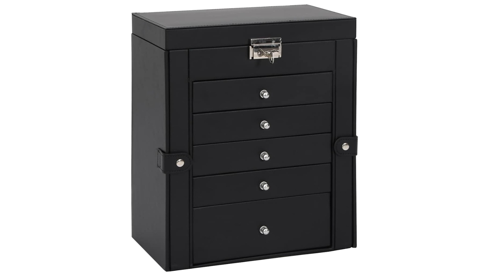 vidaXL 6-Layer Black Jewellery Box with Lockable Mirror