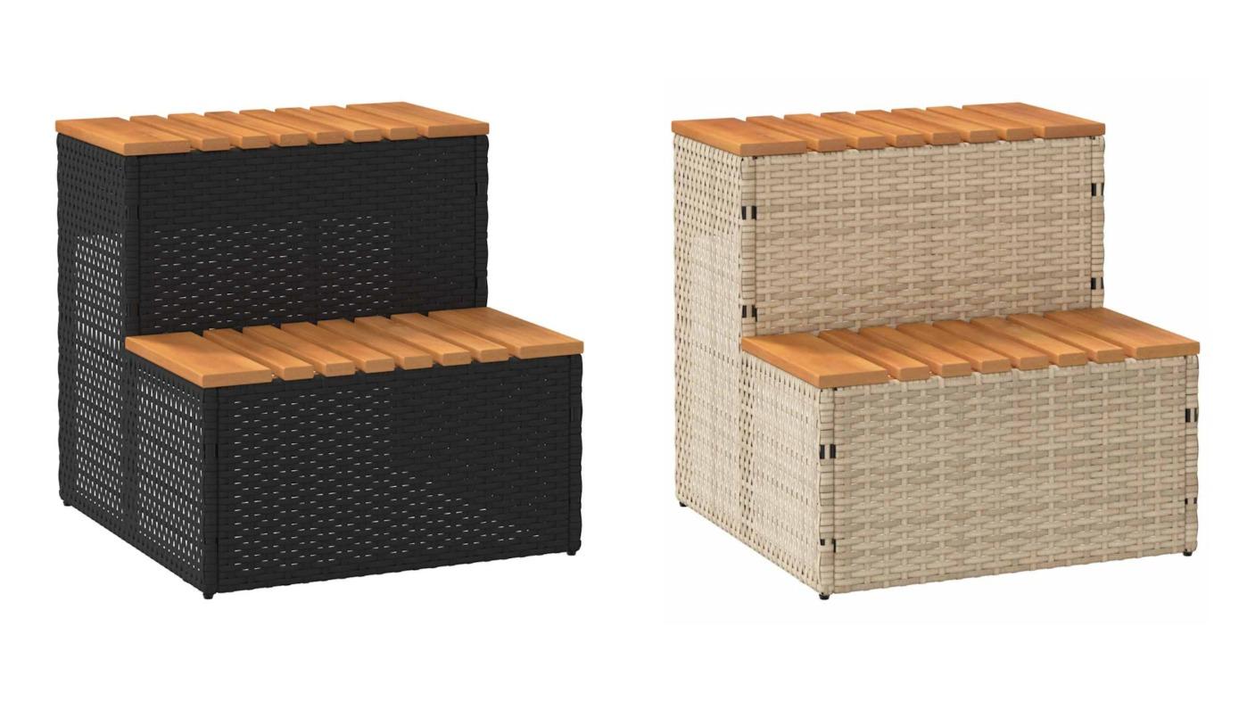 vidaXL 50 x 50 x 50.5cm Poly Rattan and Solid Acacia Hot Tub Step