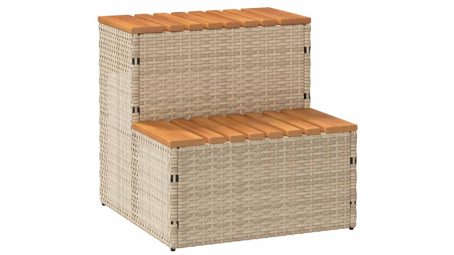 vidaXL 50 x 50 x 50.5cm Poly Rattan and Solid Acacia Hot Tub Step - Beige