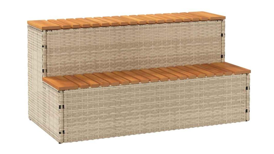vidaXL 100 x 50 x 50.5cm Poly Rattan and Solid Acacia Hot Tub Step - Beige