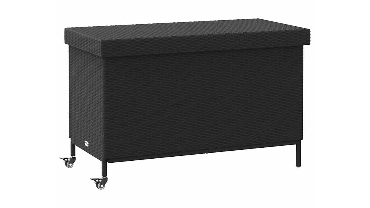 vidaXL Black Poly Rattan 110 x 55 x 73cm Garden Storage Box with Wheel