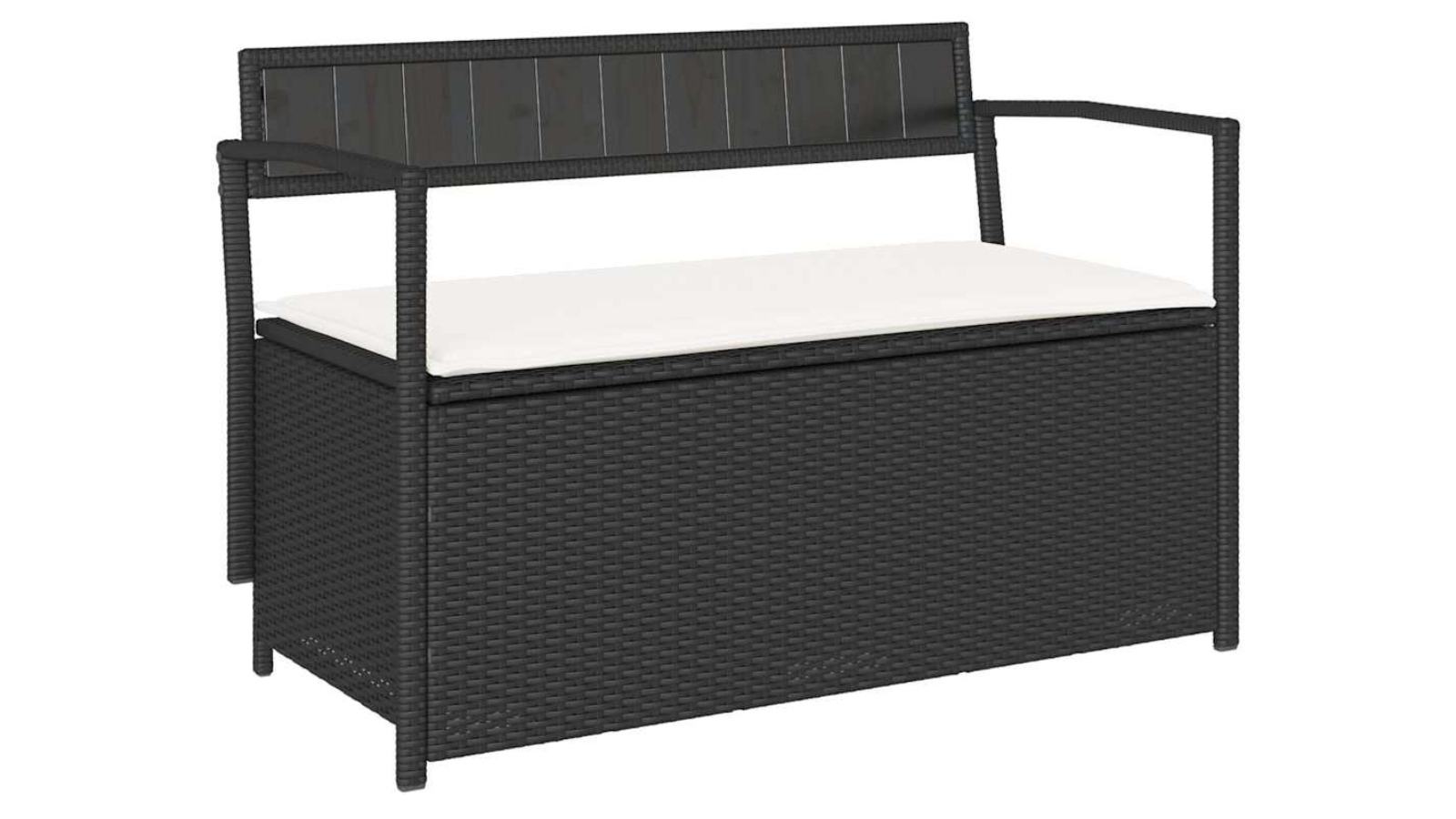vidaXL Poly Rattan Garden Storage Bench with Cushion - Black