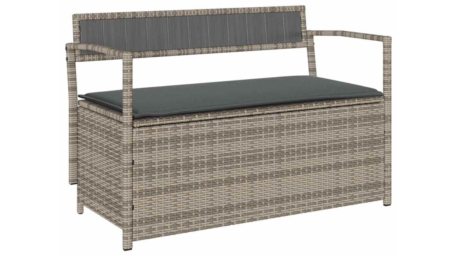 vidaXL Poly Rattan Garden Storage Bench with Cushion - Dark Grey