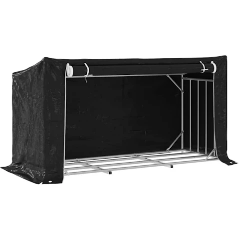 vidaxL Galvanised Steel Firewood Rack with Rain Cover