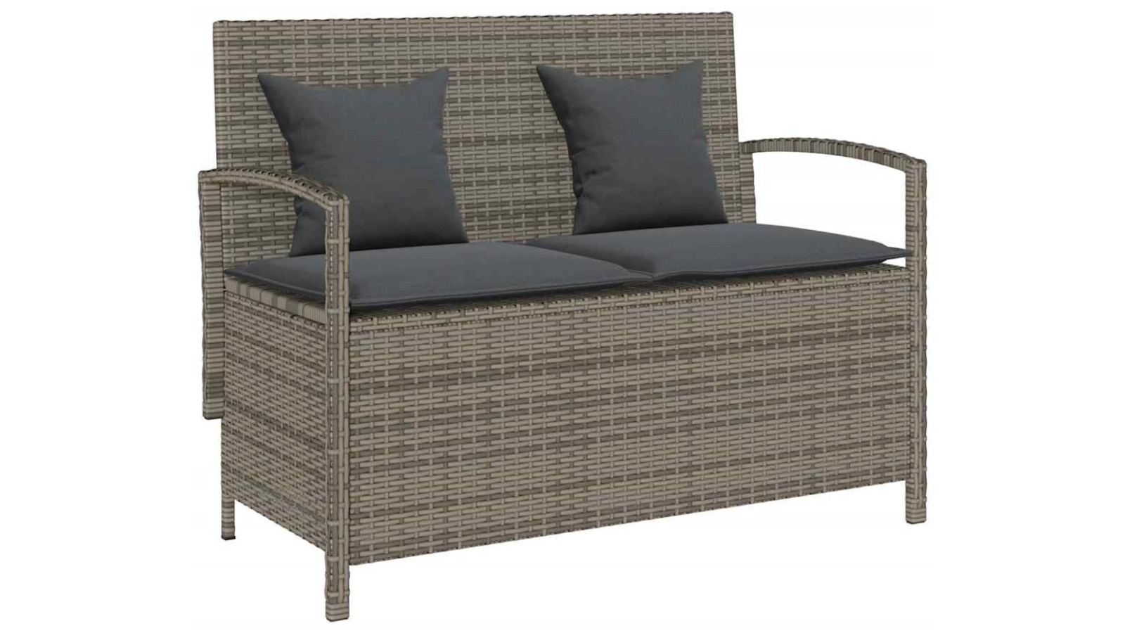 vidaXL Grey Poly Rattan Garden Storage Bench with Cushion