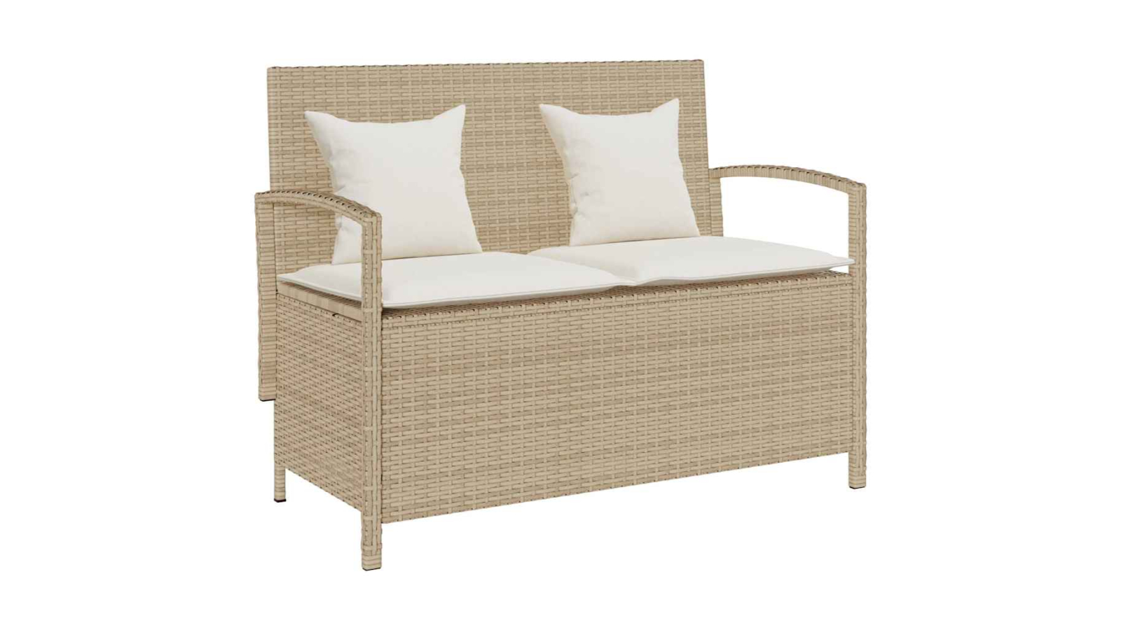 vidaXL Beige Poly Rattan Garden Storage Bench with Cushion