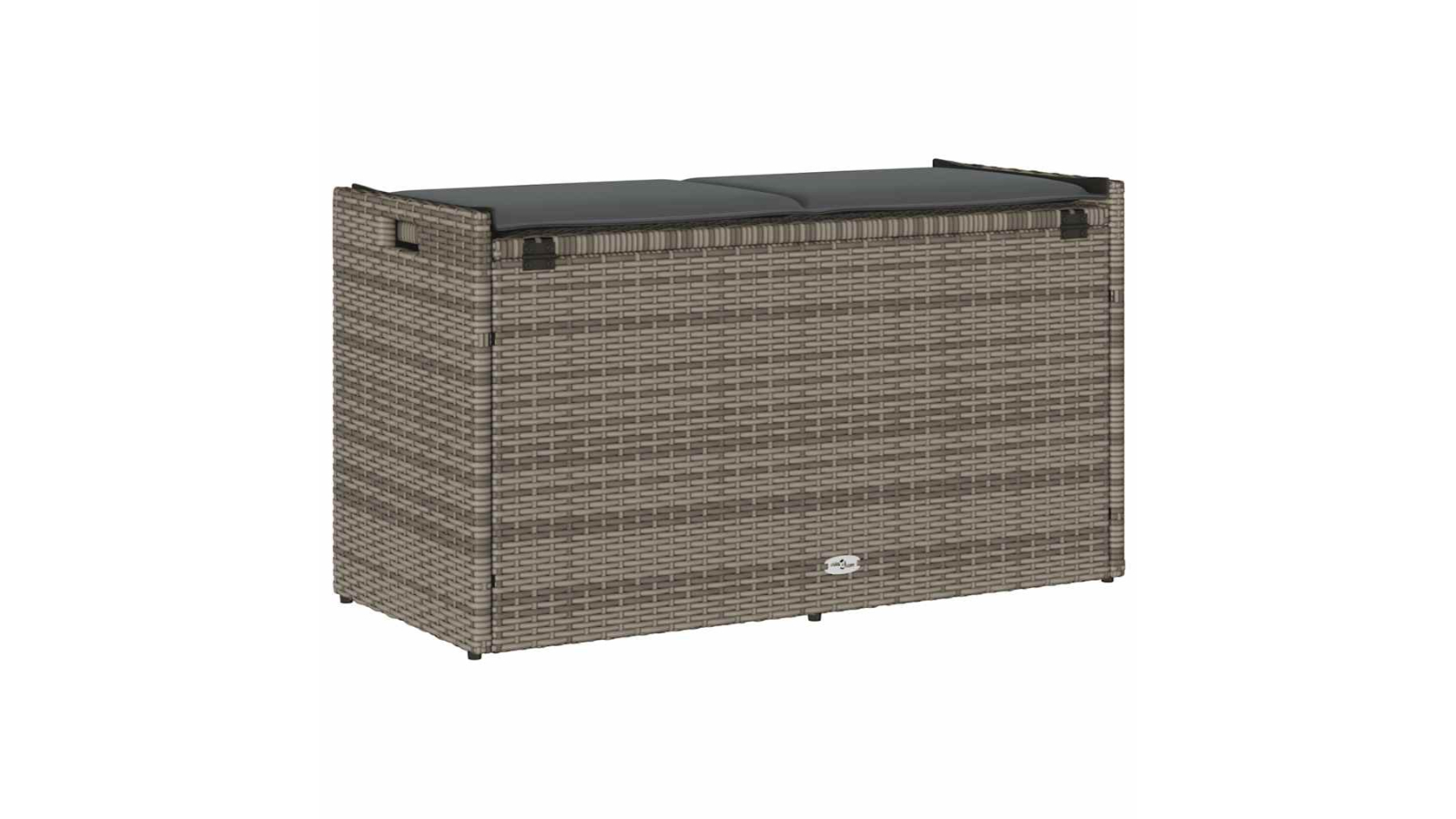 vidaXL Grey Poly Rattan 100cm Outdoor Storage Bench with Cushion