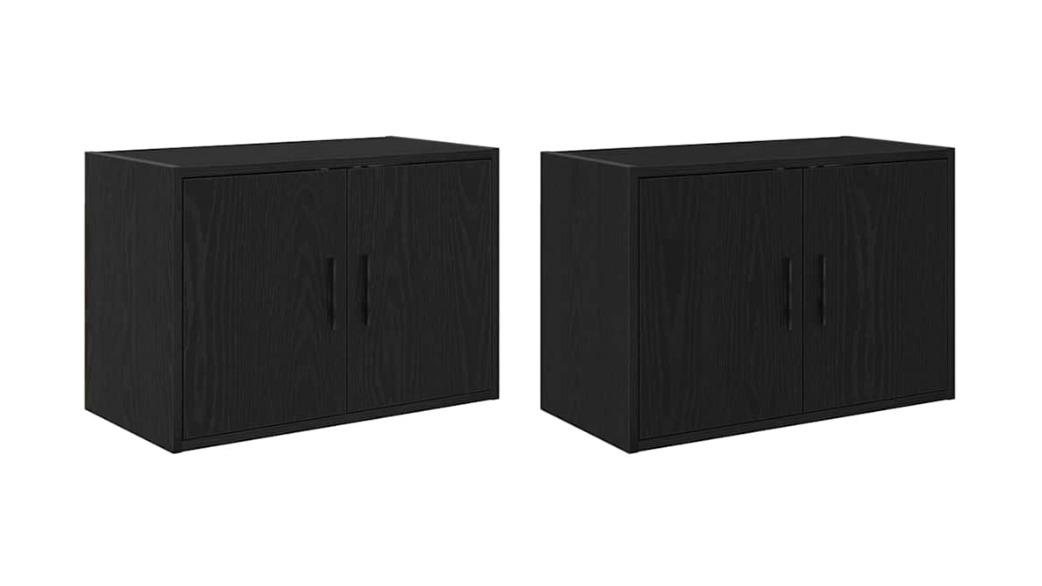 vidaXL 2 Piece Black Engineered Wood Garage Wall Cabinet