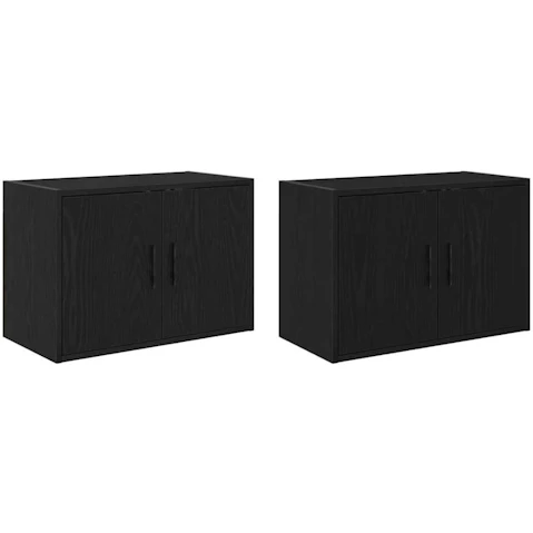 vidaXL 2 Piece Black Engineered Wood Garage Wall Cabinet