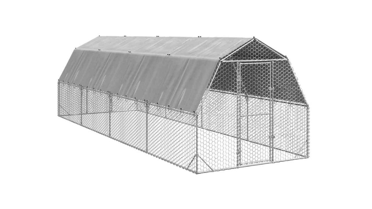 vidaXL 20 SQM Galvanised Steel Chicken Run with Roof - 2.5 x 8 x 2.25metre