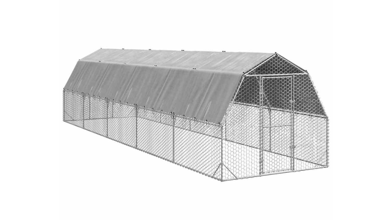 vidaXL 25 SQM Galvanised Steel Chicken Run with Roof - 2.5 x 10 x 2.25metre