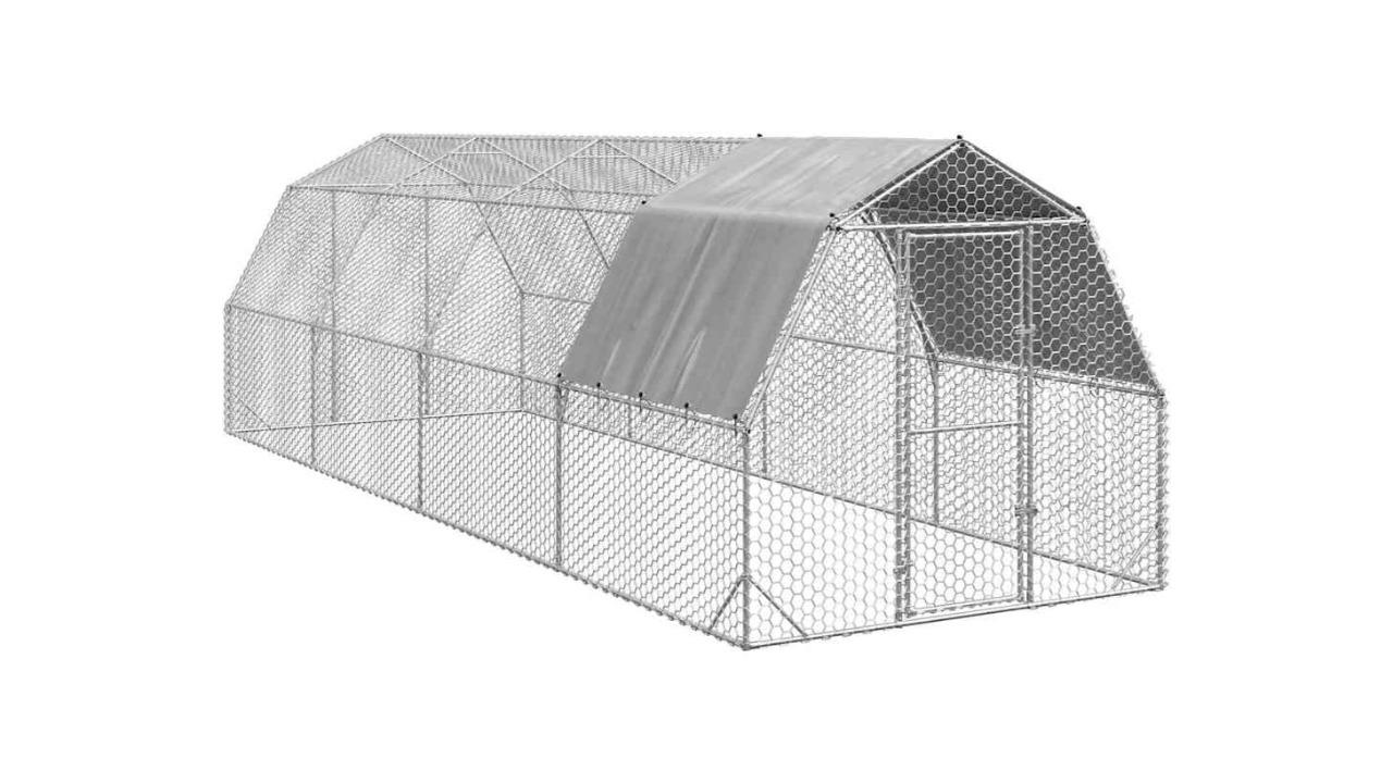 vidaXL Galvanised Steel Chicken Run with Roof - 2.5 x 8 x 2.25metre