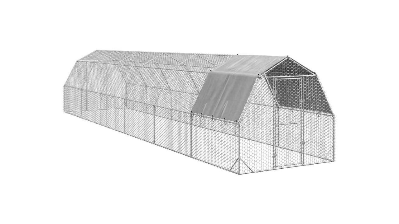 vidaXL 30 SQM Galvanised Steel Chicken Run with Roof - 2.5 x 12 x 2.25metre