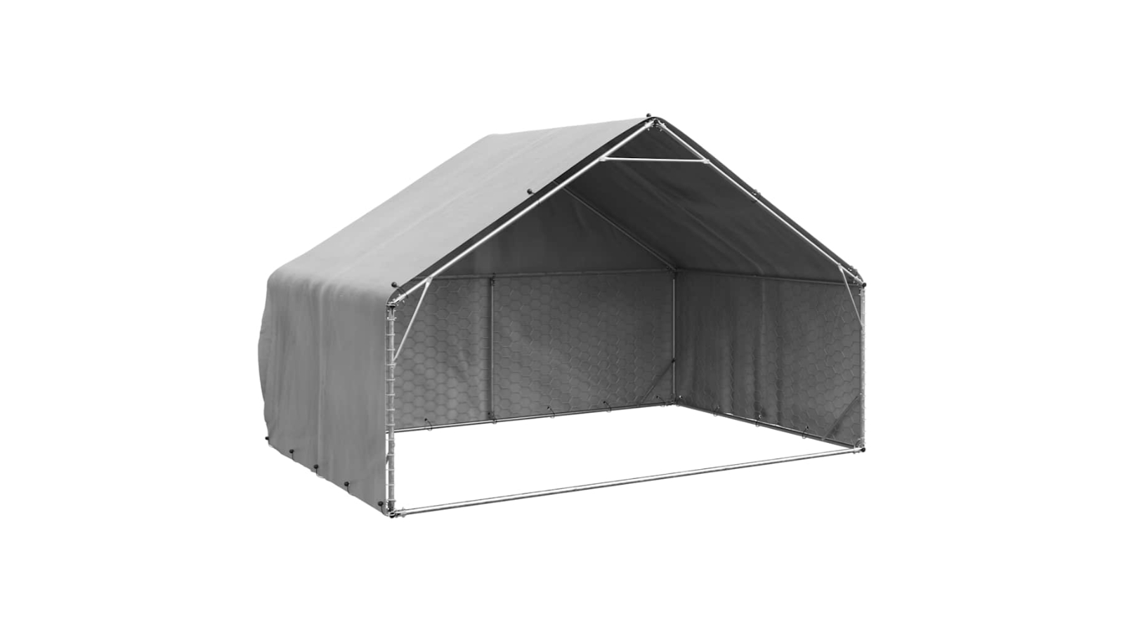 vidaXL Galvanised Steel Outdoor Dog Kennel with Cover - 3 x 2 x 1.9metre