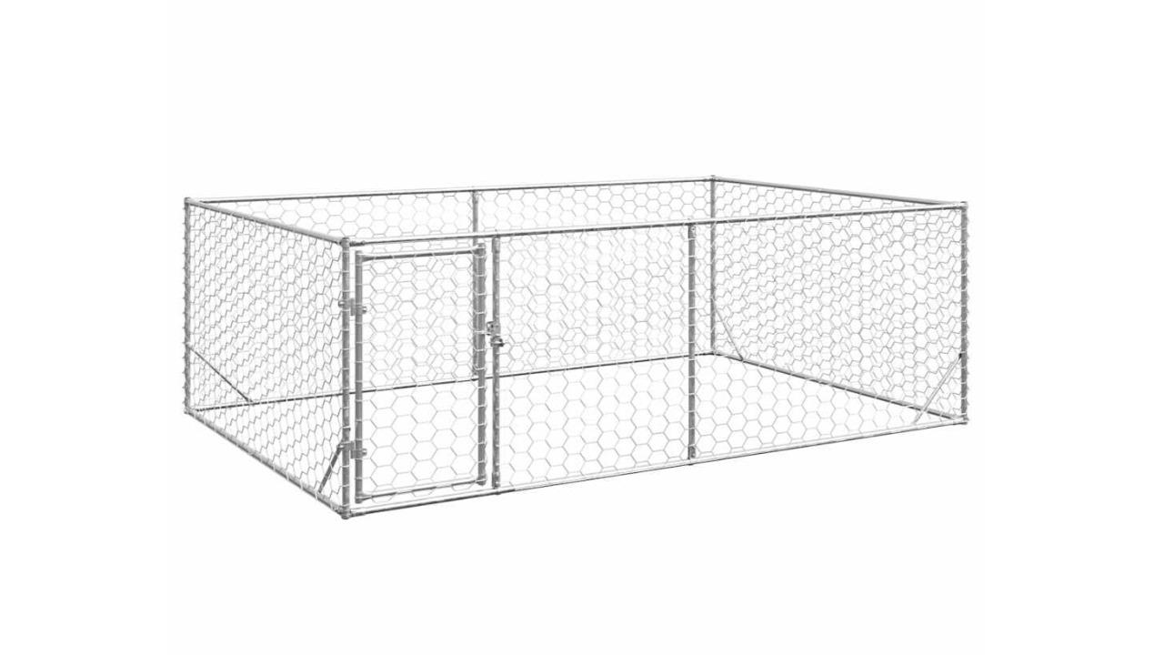 vidaXL Galvanised Steel Outdoor Dog Kennel with Door - 3 x 2 x 1metre