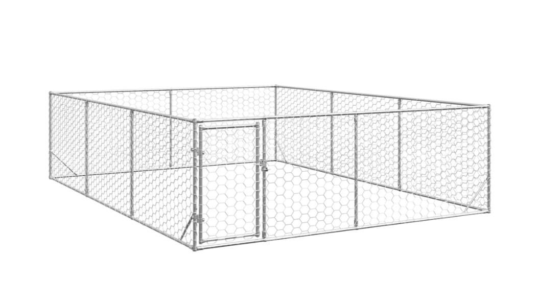 vidaXL Galvanised Steel Outdoor Dog Kennel with Door - 3 x 4 x 1metre