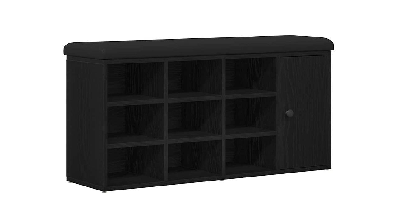 vidaXL Black Engineered wood 100 x 30 x 48cm Shoe Bench with Drawer