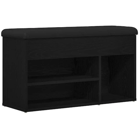 vidaXL Black Engineered wood 80 x 30 x 45cm Shoe Bench with Storage