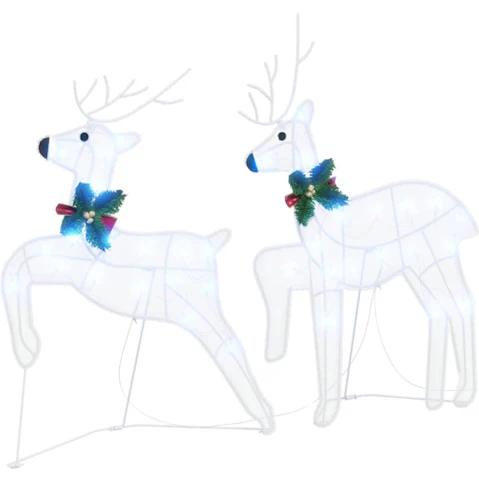 vidaXL 2 Piece Cold White Fabric LED Reindeer