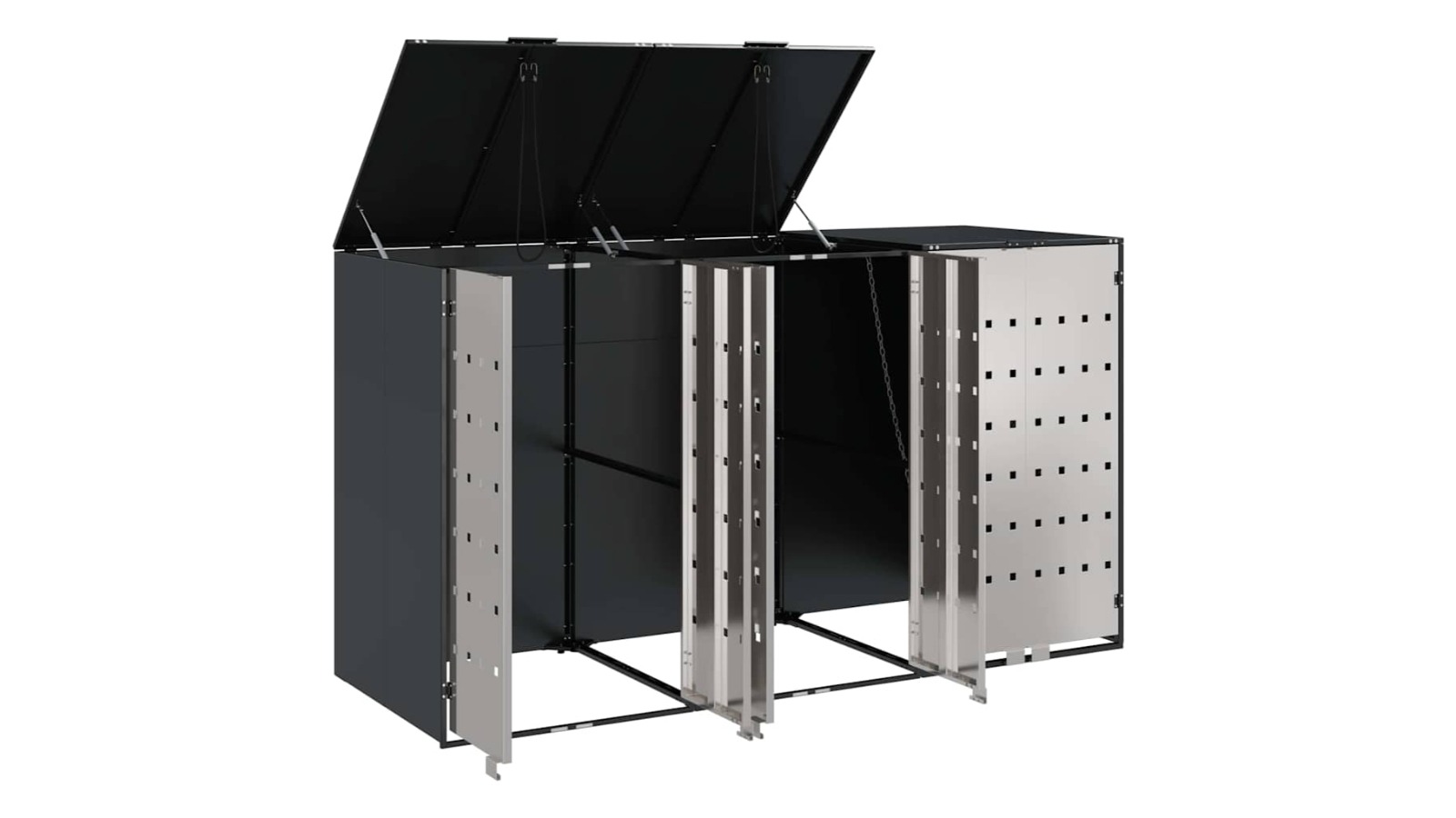 vidaXL Anthracite Trolley Trash Storage for 3 Bin - 204 x 77.5 x 115.5cm