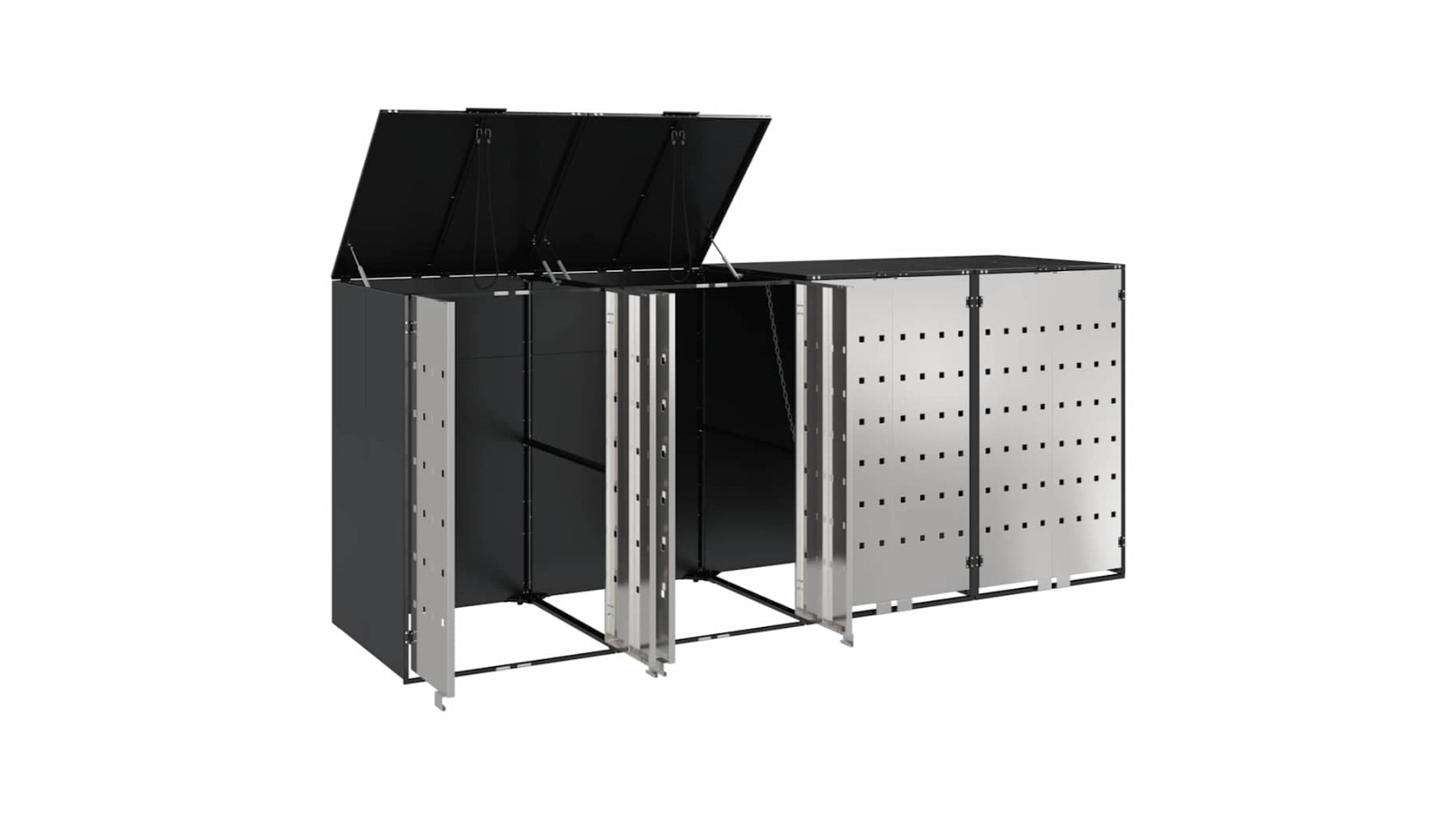 vidaXL Anthracite Steel Wheelie Storage for 4 Bin - 272 x 77.5 x 115.5cm