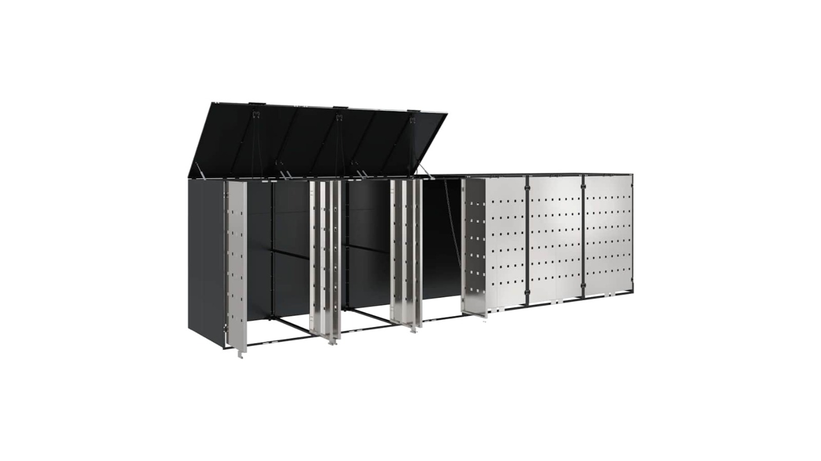vidaXL Anthracite Steel Wheelie Storage for 6 Bin - 408 x 77.5 x 115.5cm
