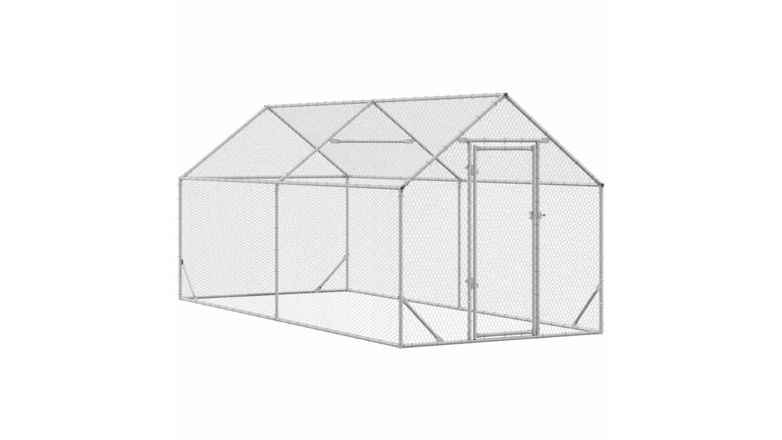 vidaXL Silver Galvanised Steel Chicken Cage - 200 x 170 x 177cm