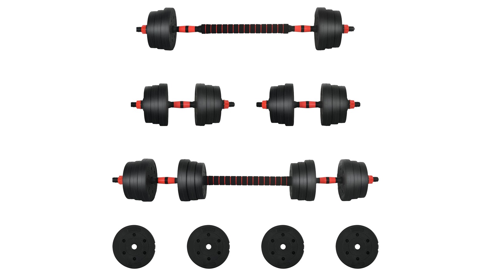 vidaXL 2-in-1 Black/Red Cement and Iron Sand 30kg Dumbbell Set