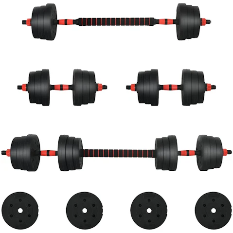 vidaXL 2-in-1 Black/Red Cement and Iron Sand 30kg Dumbbell Set