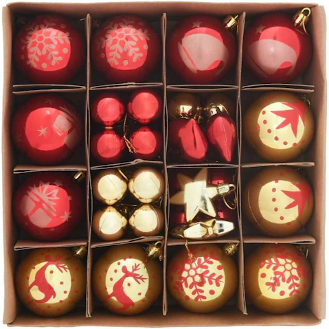 vidaXL 40 Piece Plastic Christmas Bauble Set - Gold and Red