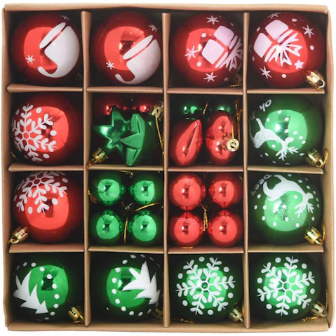 vidaXL 40 Piece Plastic Christmas Bauble Set - Red and Green