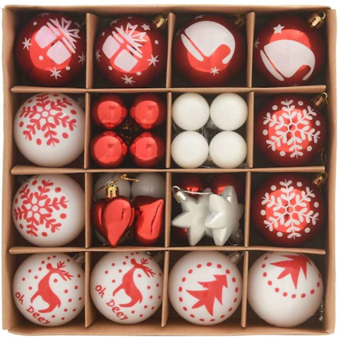 vidaXL 40 Piece Plastic Christmas Bauble Set - Red and White