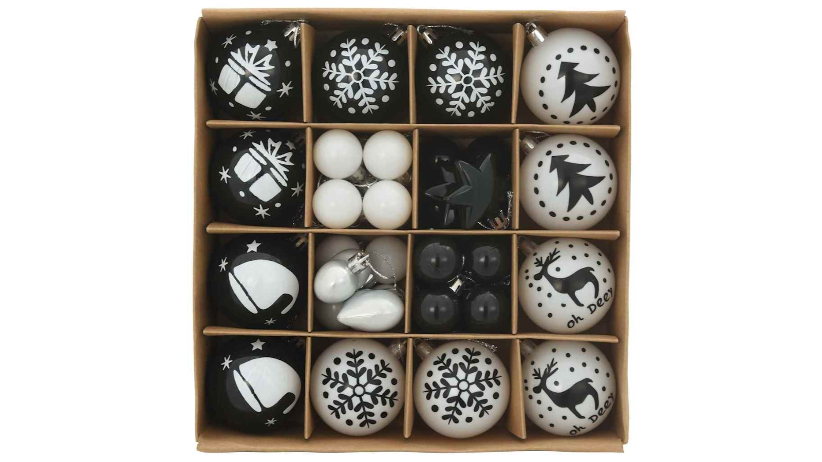 vidaXL 40 Piece Plastic Christmas Bauble Set - Black and White