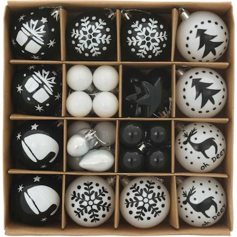 vidaXL 40 Piece Plastic Christmas Bauble Set - Black and White