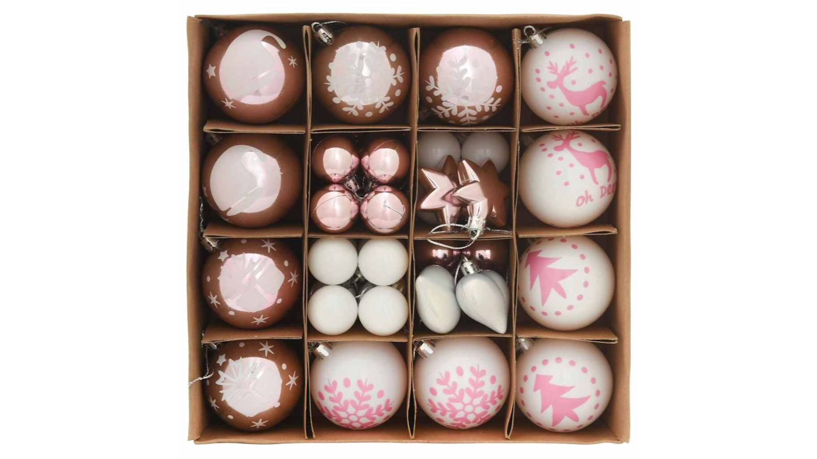 vidaXL 40 Piece Plastic Christmas Bauble Set - White and Pink