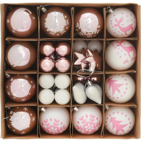 vidaXL 40 Piece Plastic Christmas Bauble Set - White and Pink
