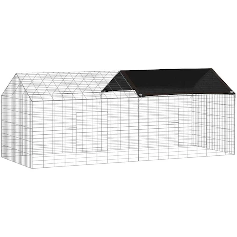 vidaXL Silver Galvanised Steel Rabbit Cage - 200 x 78 x 78cm
