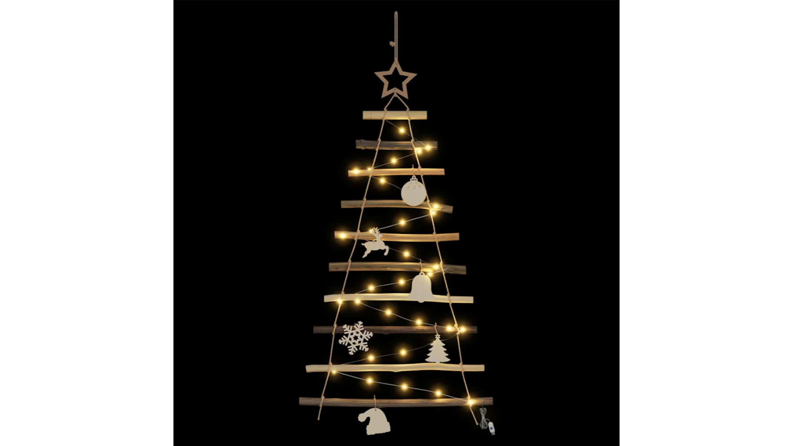 vidaXL Natural Solid Ash Wood Christmas Tree with 30 LED - 90cm