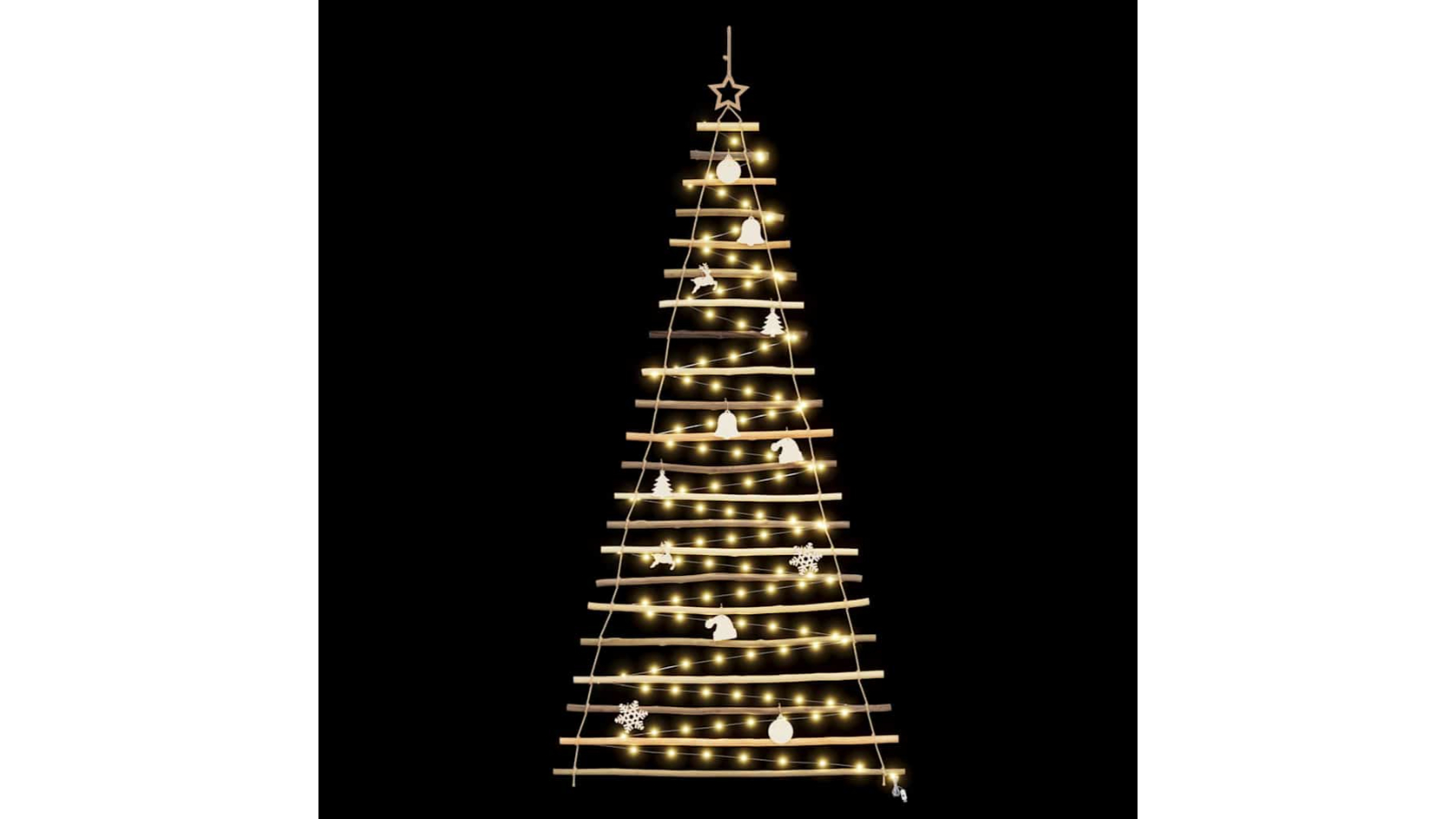 vidaXL Natural Solid Ash Wood Christmas Tree with 130 LED - 210cm