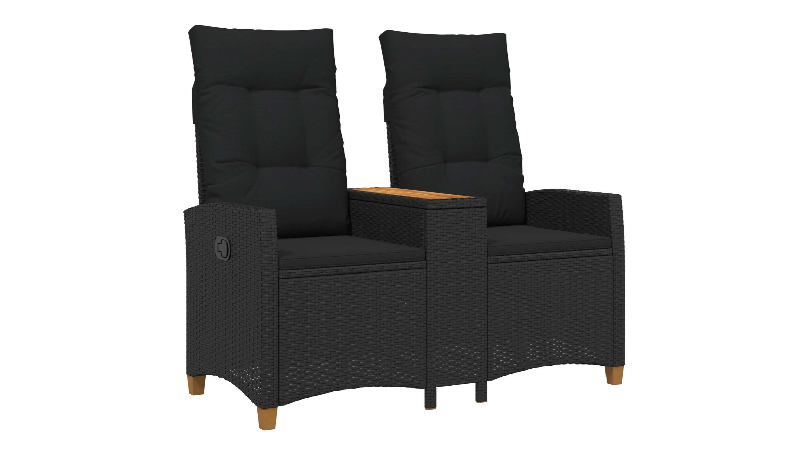 vidaXL 126 x 65 x 112cm Poly Rattan Reclining Bench with Table - Black 