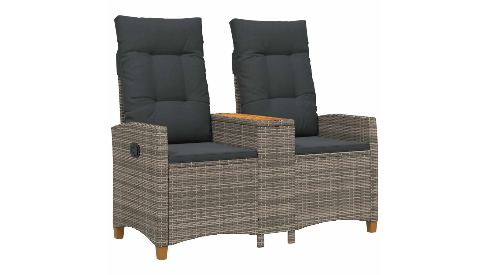 vidaXL 126 x 65 x 112cm Poly Rattan Reclining Bench with Table - Grey/Dark Grey